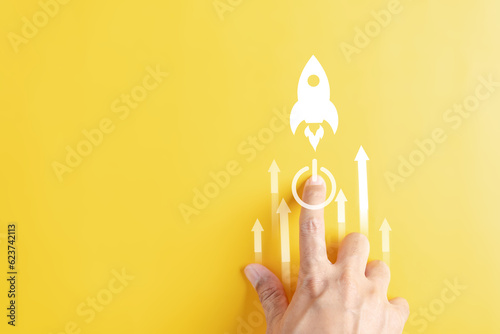 Shortcut Exponential growth interest with rocket launch icon, Business hand launch investment fast track wealth or earning rising up graph increasing profit financial concept.