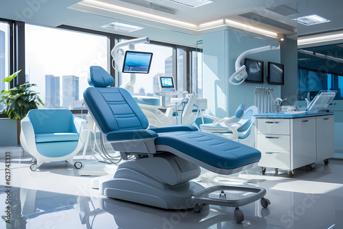 Modern dental clinic, dentist's chair and surrounding dental equipment © jamestam