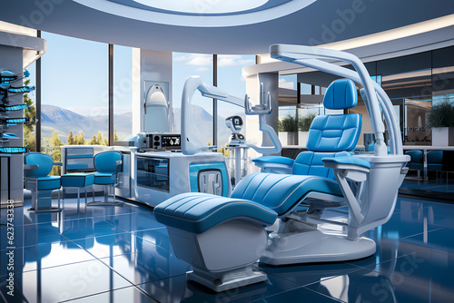 Modern dental clinic, dentist's chair and surrounding dental equipment © jamestam