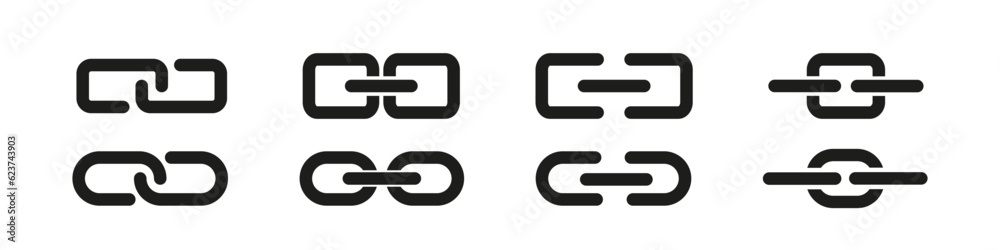 Chain link icon. Linked connection sign set. Chain vector symbol isolated on white background. Modern link button. Chain link icon. Linked connection sign set. Chain vector symbol isolated on white background. Modern link button.