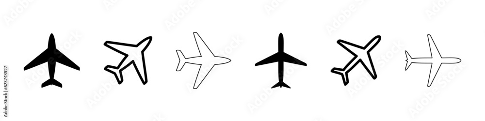 Airplane icon. Air plane vector sign set. Aircraft symbol isolated on white background. Jet icon