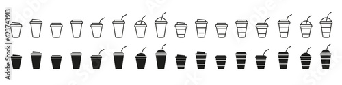 Coffee cup icon set. Drink mug vector sign. Latte symbol. Cafe menu line set. Tea cup line design. Paper coffee cup isolated symbols.