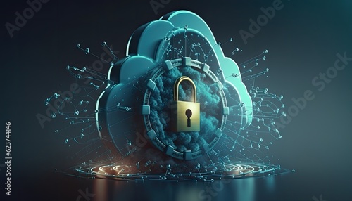 Fotografia Syber security of cloud network. Generative Ai