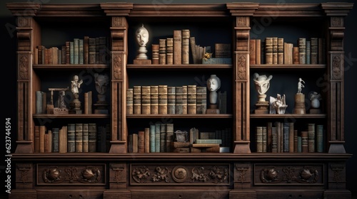 Antique library full of books, AI generated Image