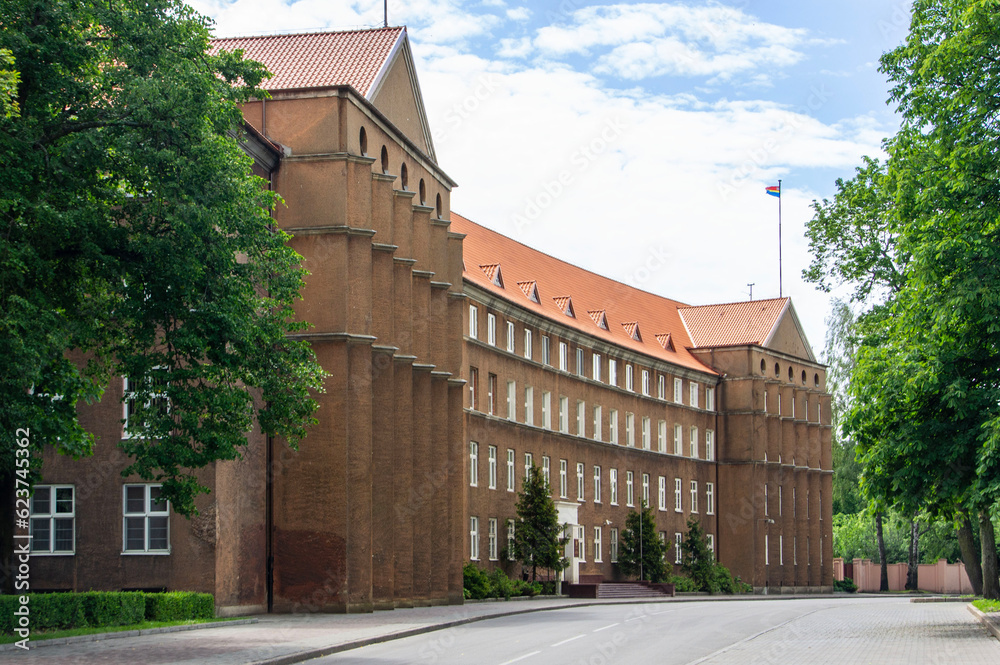 Building of former financial department of province of East Prussia was built in 1928. Project of architect Friedrich Lars. House Government of Kaliningrad Region. Kaliningrad, Russia - June 17, 2012 Building of former financial department of province of East Prussia was built in 1928. Project of architect Friedrich Lars. House Government of Kaliningrad Region. Kaliningrad, Russia - June 17, 2012