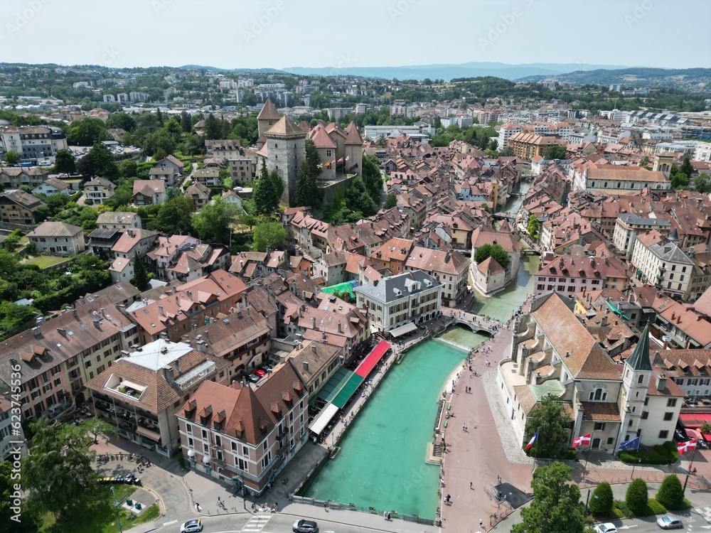 Annecy France  old town centre drone,aerial
