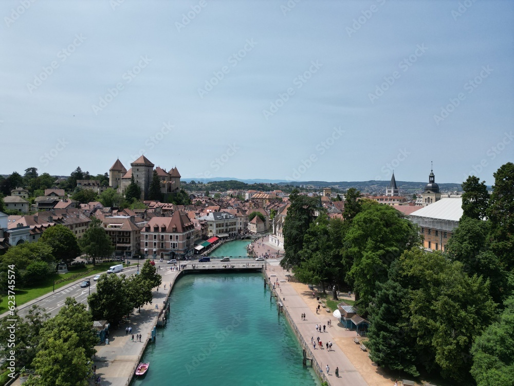 Annecy France harbour and waterfront drone,aerial