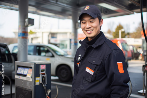 ガソリンスタンドで働く男性スタッフ：AI生成画像