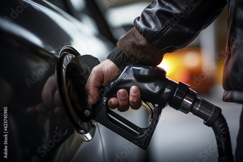 ガソリンを給油する男性の手：AI生成画像