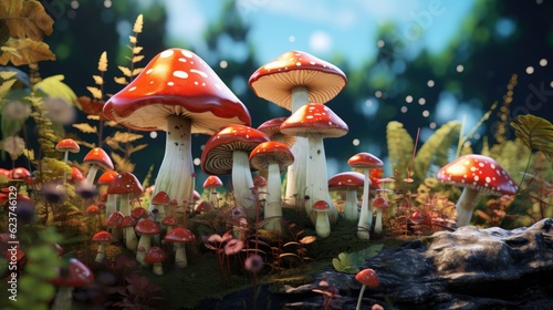 Mushrooms illustration background, AI generated Image