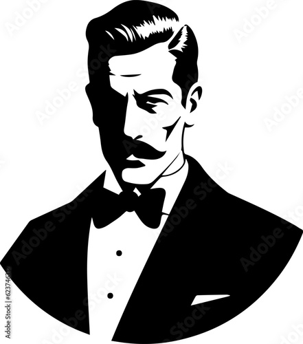 Black and white illustration of a gentleman. Vector.