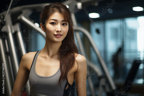 ジムでトレーニングする日本人女性：AI生成画像