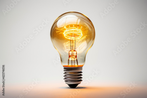 光っている電球のイメージ（白背景）：AI生成画像