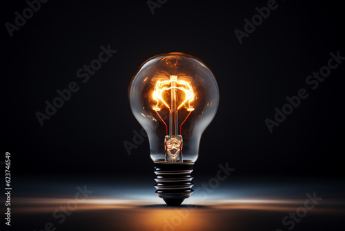 光っている電球のイメージ（黒背景）：AI生成画像