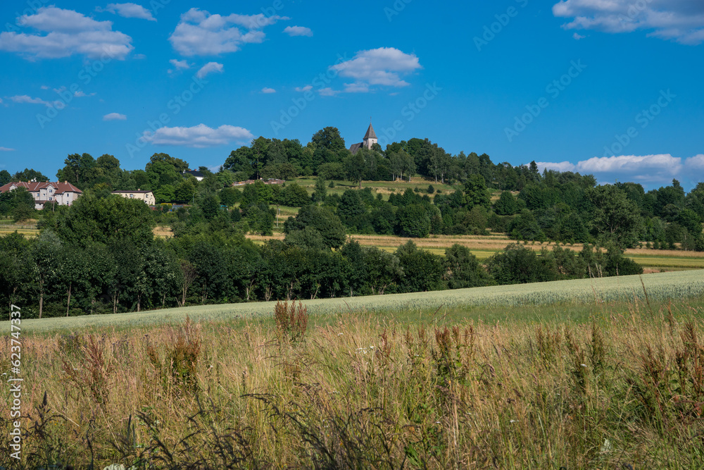 Picturesque church on top of a hill, Czech landscape