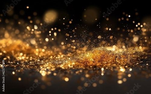 Abstract background with gold bokeh effect. christmas. sparkling magical dust particles. magic