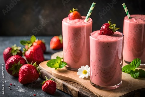 strawberry milkshake on a table