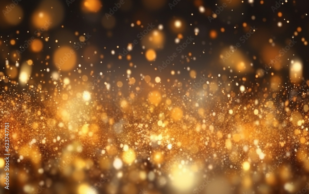 Abstract background with gold bokeh effect. christmas. sparkling magical dust particles. magic