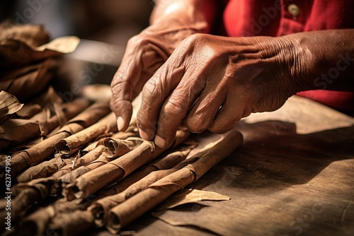Hands of an artisan rolling a traditional Cuban cigar