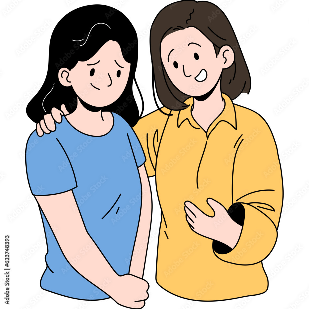 Comforting Sad Person with Neck Hug Vector Illustration Comforting Sad Person with Neck Hug Vector Illustration