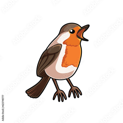 Robin Bird isolated white background, vector animal cartoon illustration