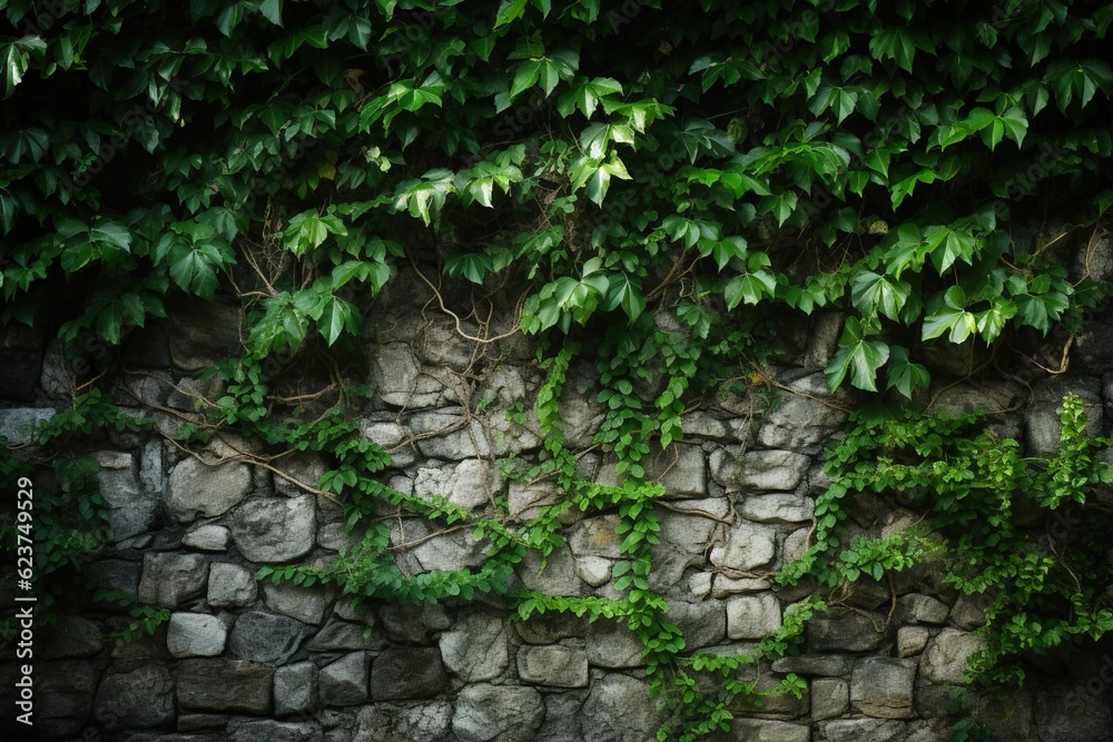 Jungle vines draping down in front of a stone wall