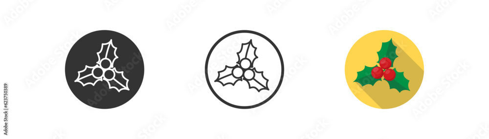 Holy red berry icon isolated. Christmass symbol. Winter holidays, celebration, new year. Outline, flat and colored style. Flat design. Vector illustration. Holy red berry icon isolated. Christmass symbol. Winter holidays, celebration, new year. Outline, flat and colored style. Flat design. Vector illustration.