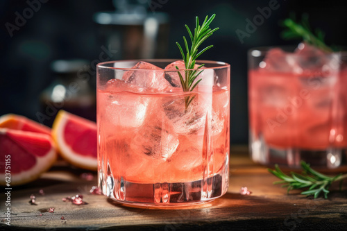 Wallpaper Mural A Grapefruit vodka cocktail topped with rosemary garnish, the drink is presented on a modern table. Generative AI Torontodigital.ca