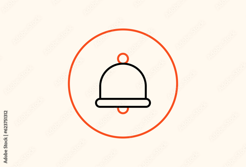 Black and orange notification bell icon with circle in flat style design. Vector icon. Geometric Illustration Black and orange notification bell icon with circle in flat style design. Vector icon. Geometric Illustration