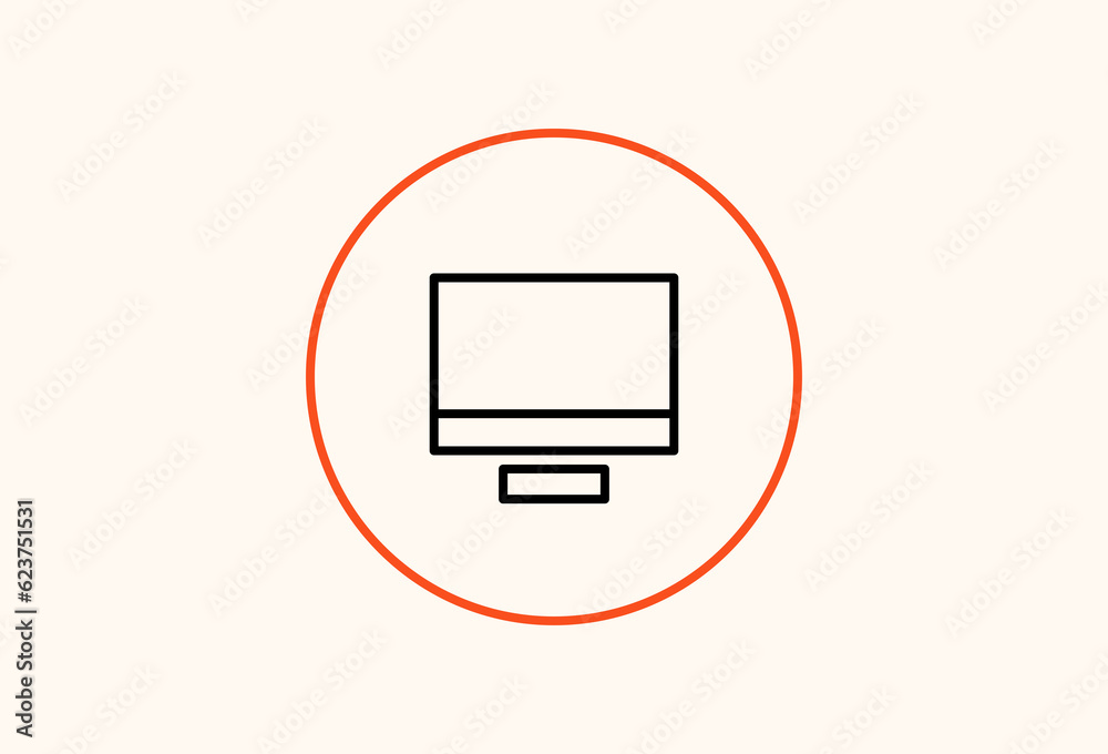 Black and orange screen icon with circle in flat style design. Vector icon. Geometric Illustration Black and orange screen icon with circle in flat style design. Vector icon. Geometric Illustration