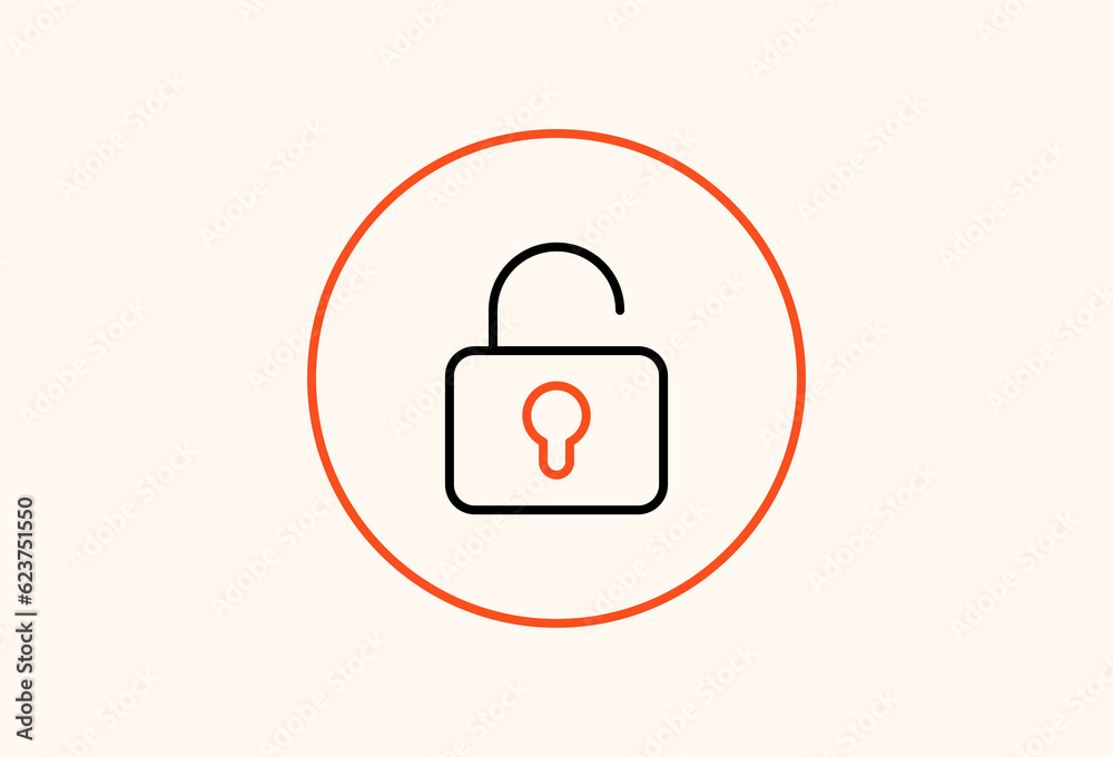Black and orange padlock icon with circle in flat style design. Vector icon. Geometric Illustration Black and orange padlock icon with circle in flat style design. Vector icon. Geometric Illustration
