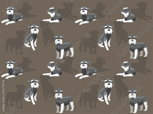 Dog Standard Schnauzer Grey Coat Cute Cartoon Seamless Wallpaper Background