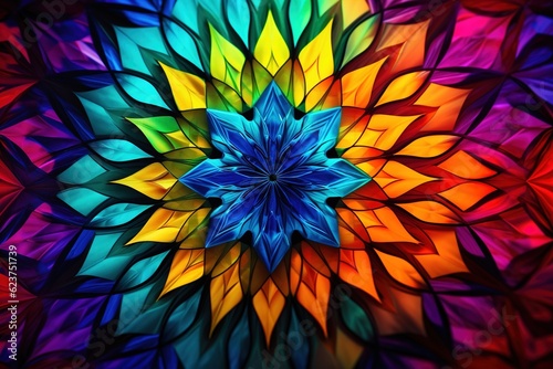 Macro shot of a vividly colored kaleidoscope pattern
