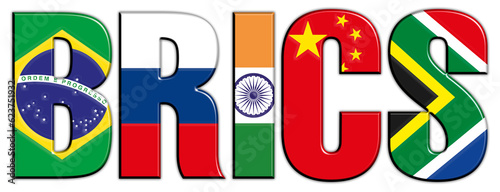 BRICS summit, name with flags of the countries, illustration on the white background