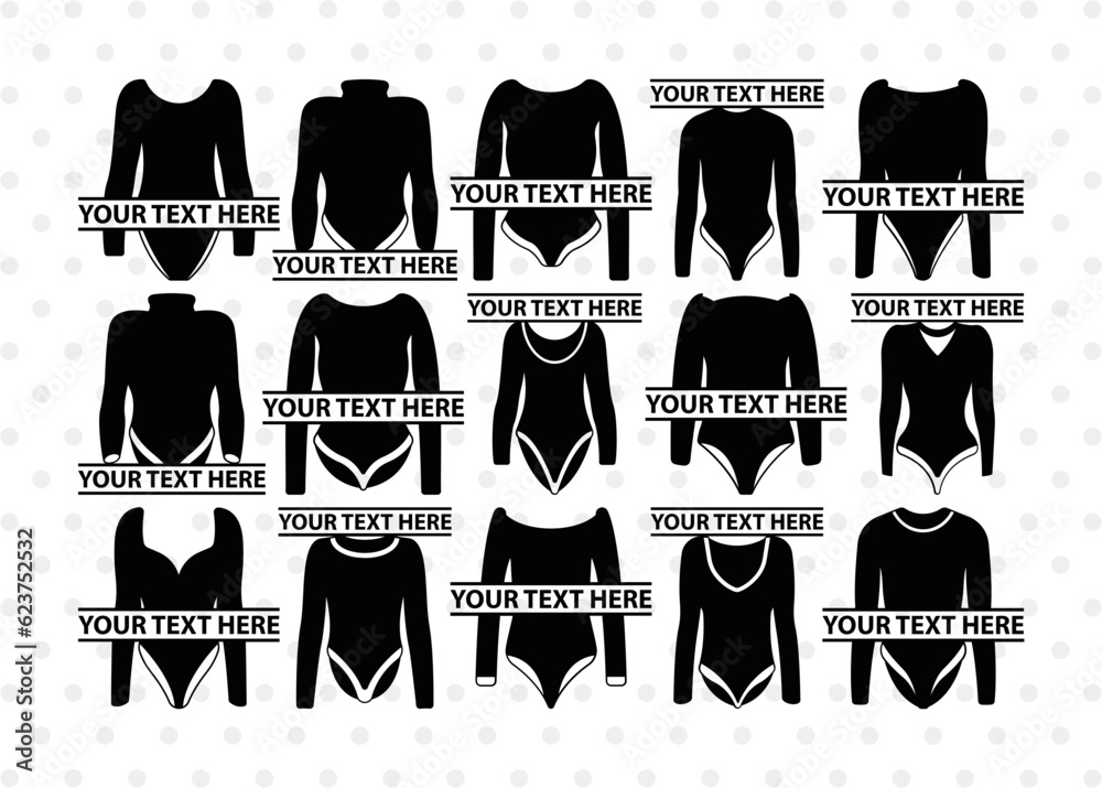 Vetor de Womens Long Sleeve Swimsuit Split Monogram Bundle, Swimwear ...