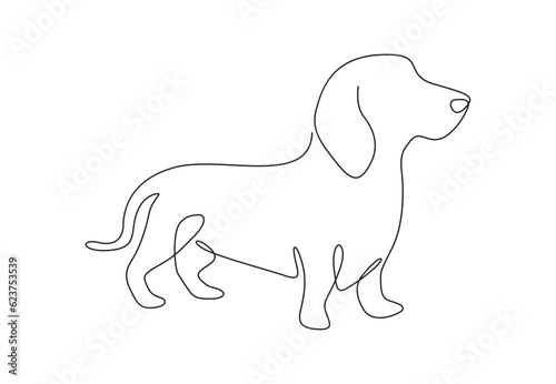 Continuous one line art of dachshund dog vector illustration. Premium vector.