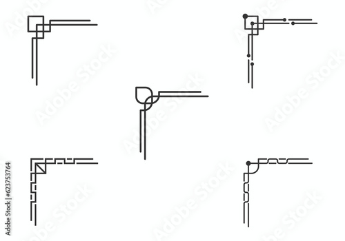 set of corner ornament line art pattern design