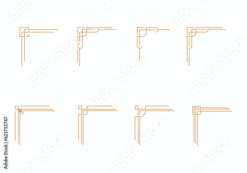 set of corner ornament line art pattern design