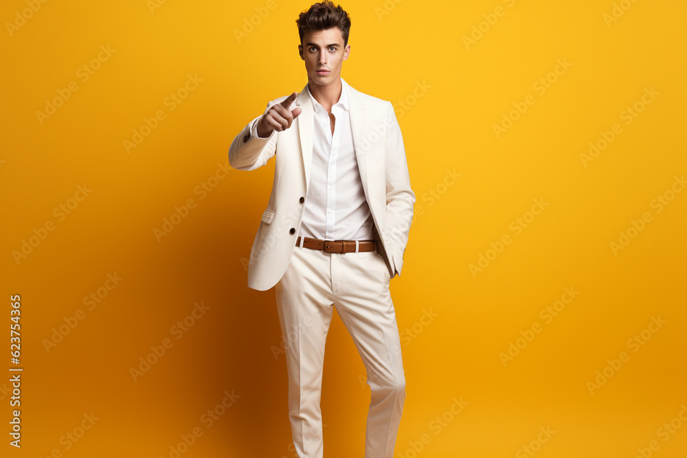 fashion young man giving pose studio colored background fashion young man giving pose studio colored background
