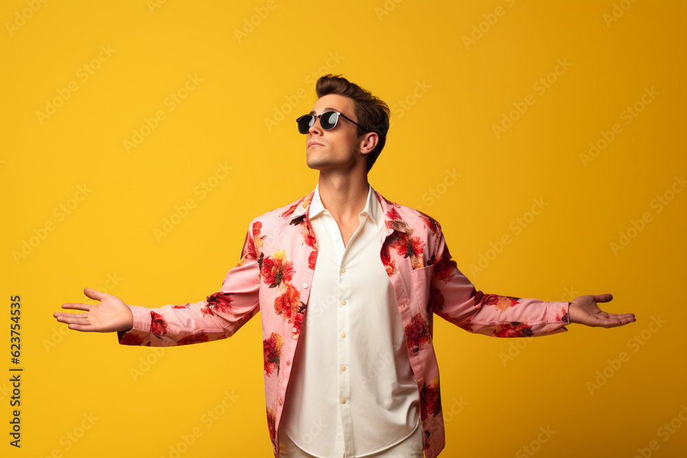 fashion young man giving pose studio colored background fashion young man giving pose studio colored background