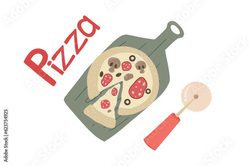 Pizza making hand drawn set vector icons