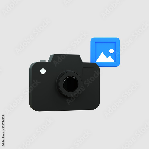 3D Photo camera icon realistic design Camera with lens and button Professional photography concept
