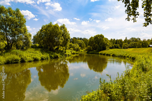 A small river Vorya on a sunny summer day. Moscow region, Russia