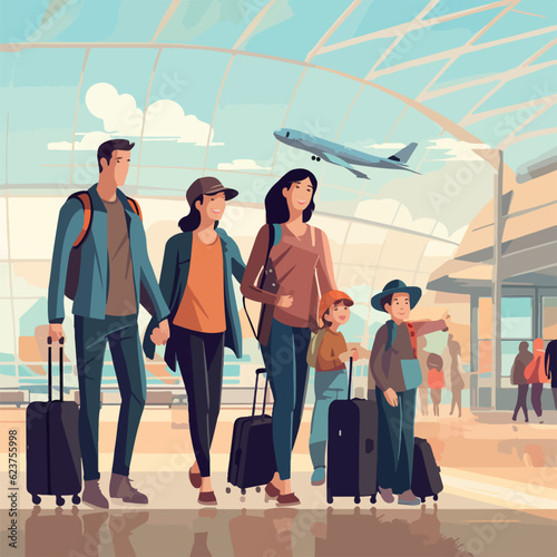 Family portrait in airport terminal