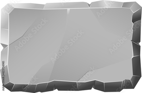Stone menu board, rock button, gray stone banner, stone ui element