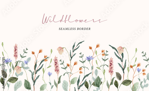 beautiful wildflower watercolor seamless border