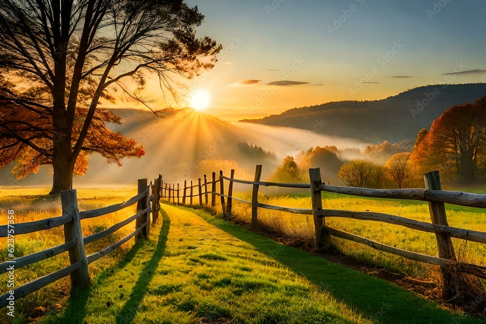 sunrise over the fence generated Ai. sunrise over the fence generated Ai.
