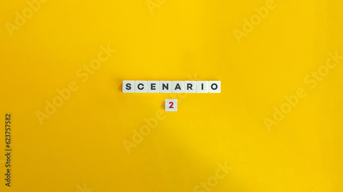 Scenario Word on Block Letter Tiles on Yellow Background. Minimal Aesthetic. photo