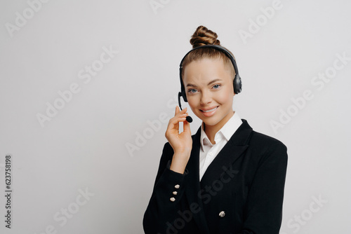 Female call center representative talking with customer