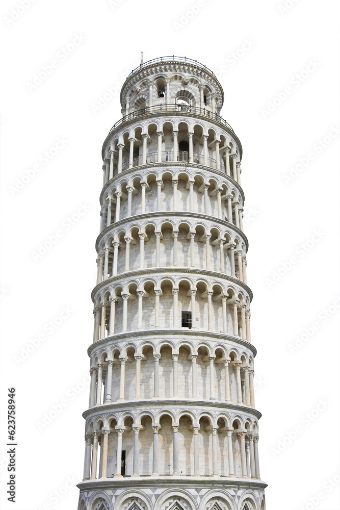 The Leaning Tower completely restored from damage of air pollution (2013 - Europe - Italy - Pisa city) - Image on white background for easy selection
